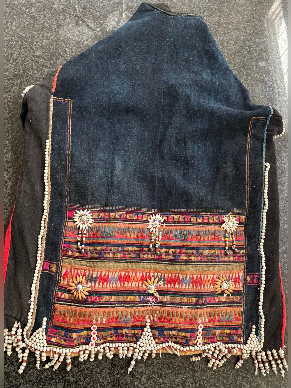 Antique Thai Hill Tribe Indigo Cotton Coat / Jacket – Hand-Embroidered & Beaded